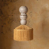 suspension céramique 3 boules organique avec abat jour en raphia en forme de parasol frange blanc texturé  marron 