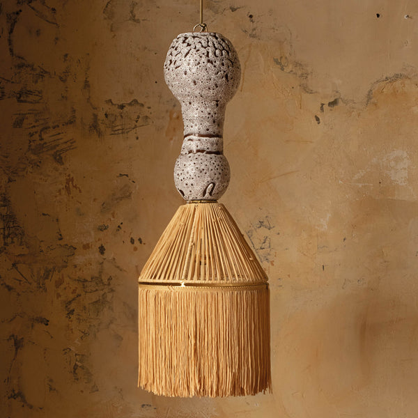 suspension raphia frange céramique blanc